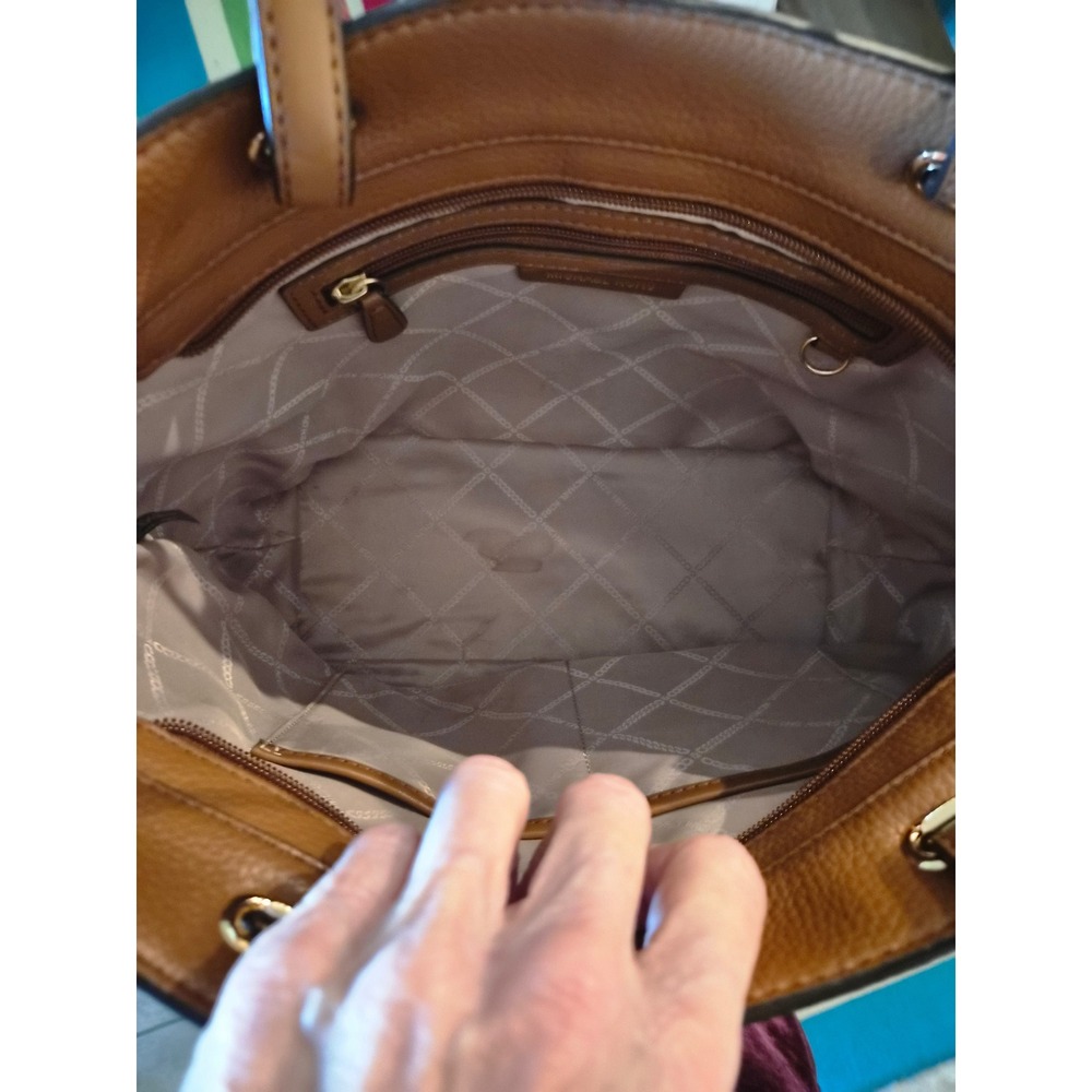 Michael Kors Bedford Medium Pebbled Leather Pocket Tote Bag Acorn Brown Gold - Picture 11 of 13